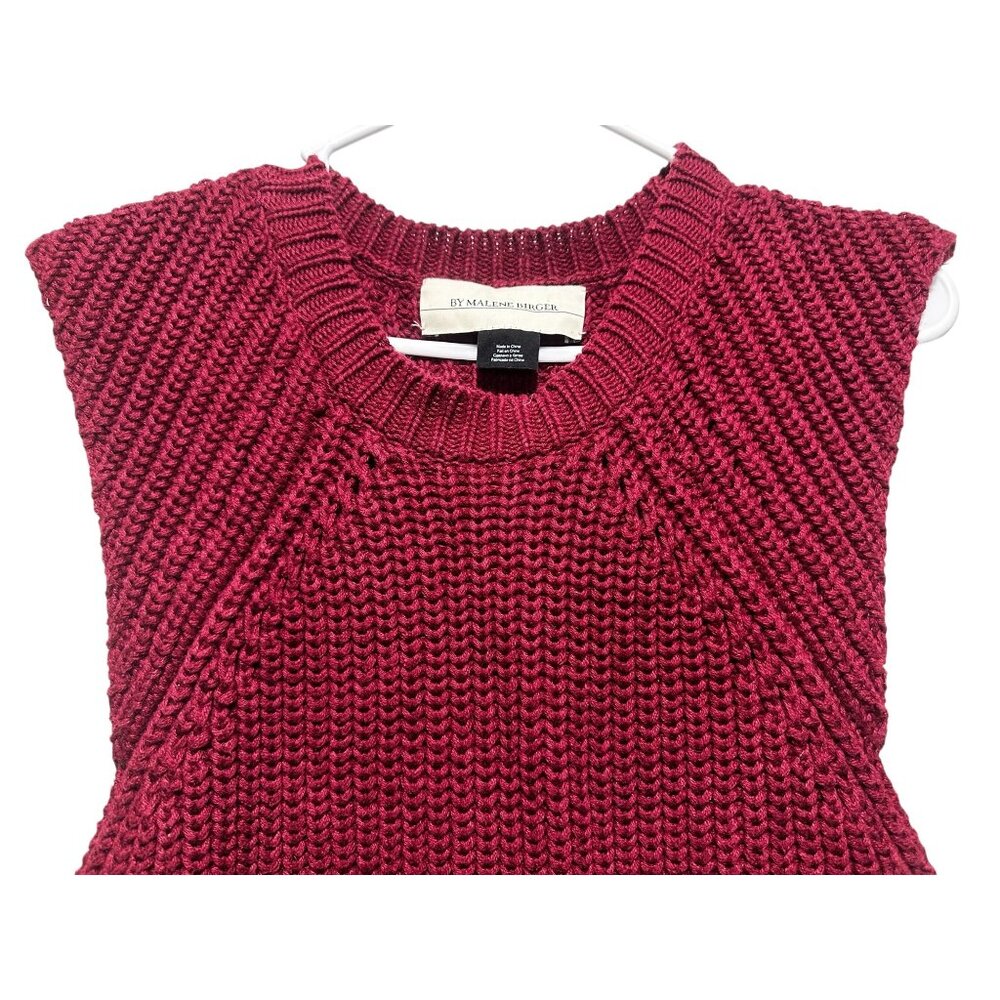 By Malene Birger Chunky Knit Linen Long Vest Womens Small Red Preppy Fisherman - Picture 11 of 16